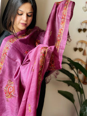 Purple Sozni Hand Embroidery Dupatta in Pure Tussar Silk - Masakalee