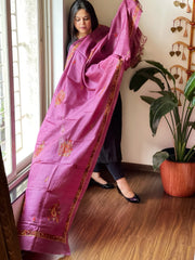 Purple Sozni Hand Embroidery Dupatta in Pure Tussar Silk - Masakalee