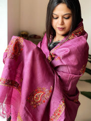 Purple Sozni Hand Embroidery Dupatta in Pure Tussar Silk - Masakalee