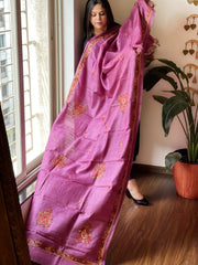 Purple Sozni Hand Embroidery Dupatta in Pure Tussar Silk - Masakalee