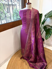 Purple Suit Set with Handwoven Kaani and Zari in Pure Silk - Masakalee