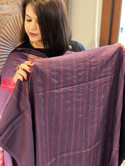 Purple Suit Set with Kantha Stitch Work on Glazed Cotton - Masakalee
