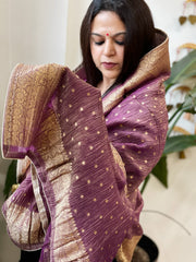Purple Woven Banarasi Dupatta in Tissue - Masakalee