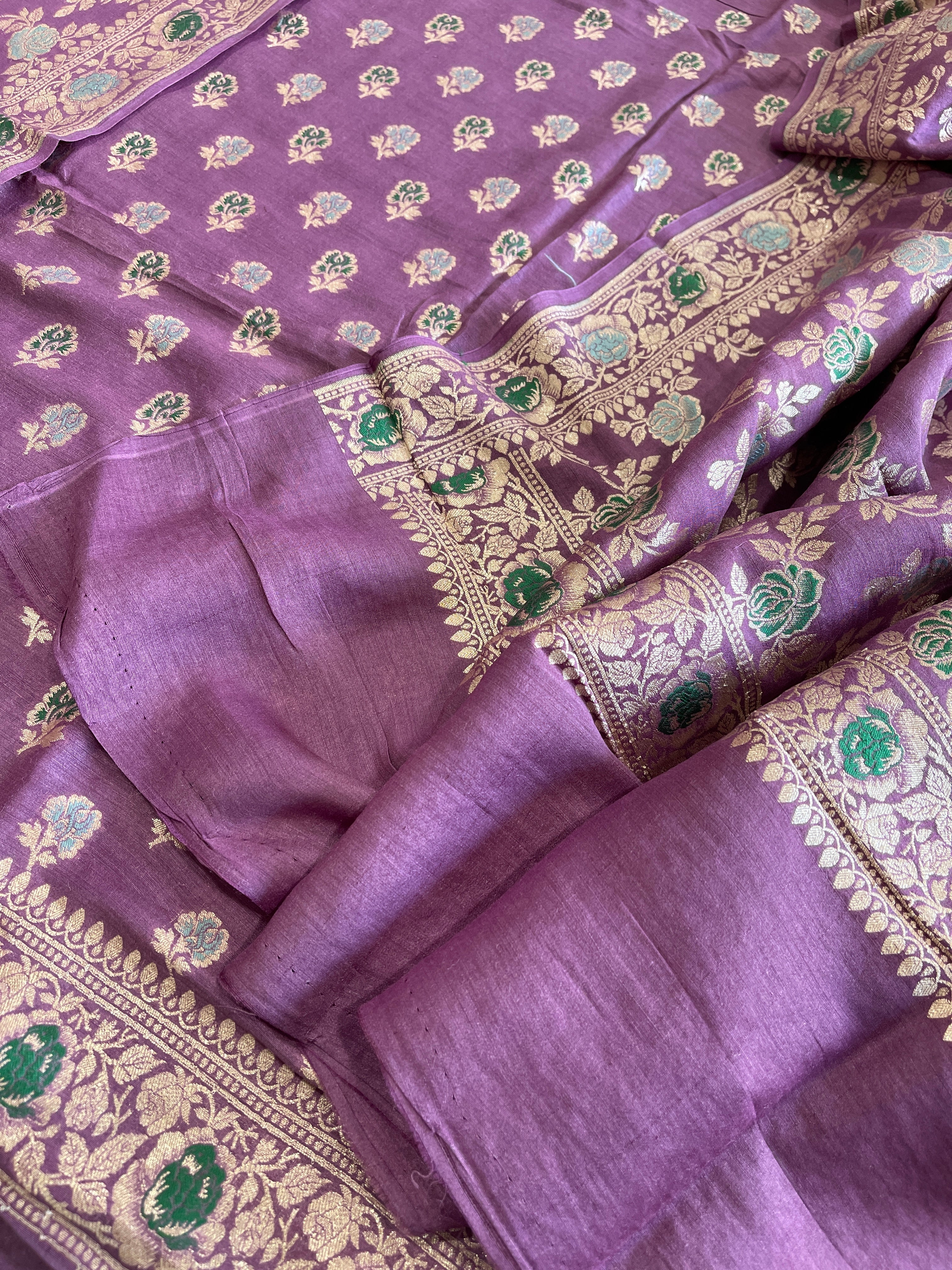 Purple Woven Suit Set with Zari and Meenakari in Weaving in Pure Moonga Silk - Masakalee
