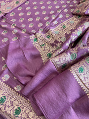 Purple Woven Suit Set with Zari and Meenakari in Weaving in Pure Moonga Silk - Masakalee