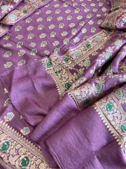 Purple Woven Suit Set with Zari and Meenakari in Weaving in Pure Moonga Silk - Masakalee