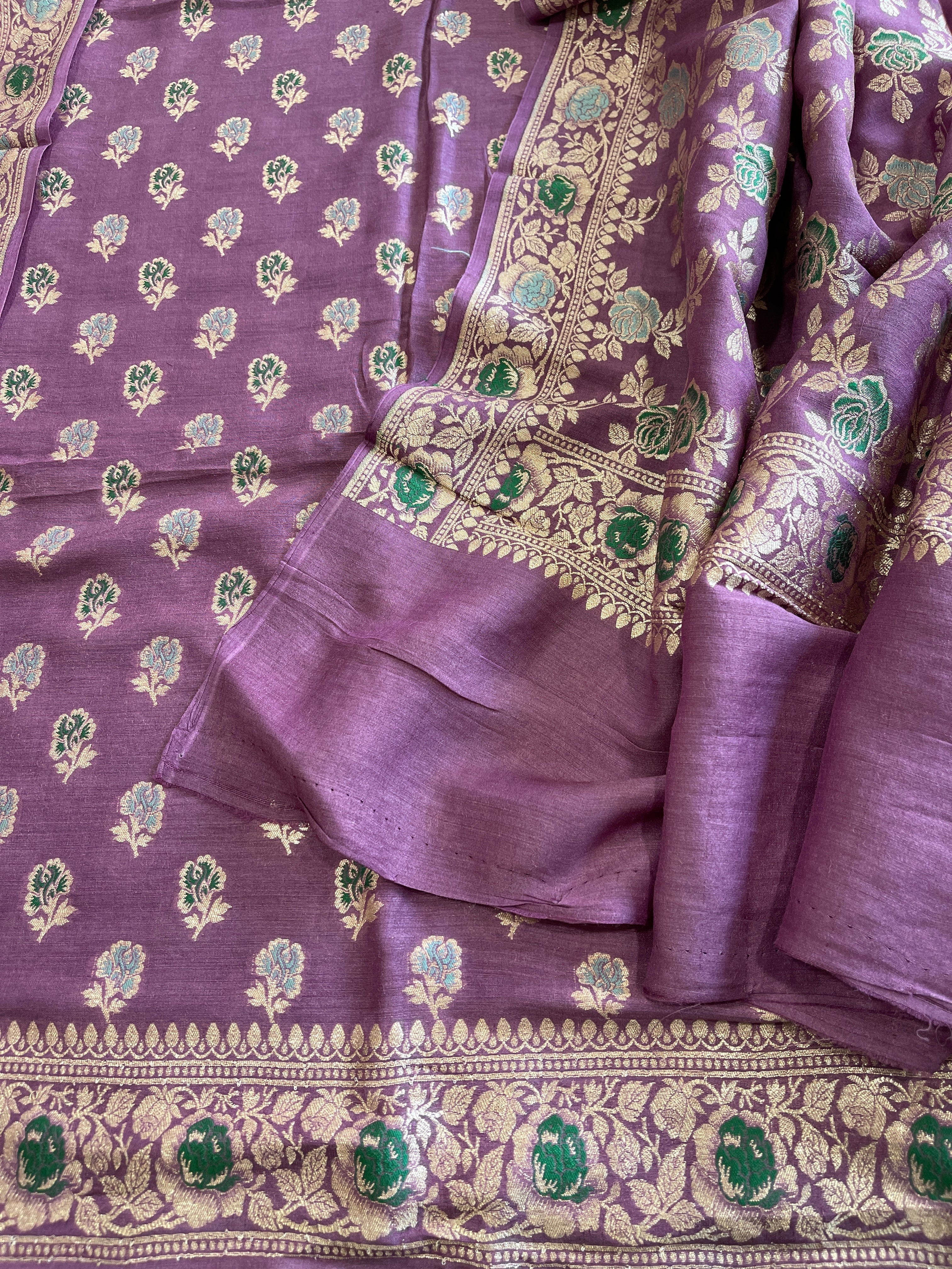 Purple Woven Suit Set with Zari and Meenakari in Weaving in Pure Moonga Silk - Masakalee