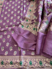 Purple Woven Suit Set with Zari and Meenakari in Weaving in Pure Moonga Silk - Masakalee
