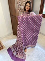 Purple Woven Suit Set with Zari and Meenakari in Weaving in Pure Moonga Silk - Masakalee