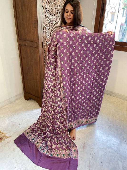 Purple Woven Suit Set with Zari and Meenakari in Weaving in Pure Moonga Silk - Masakalee