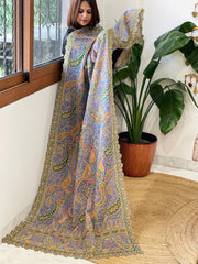 Purplish Blue Chinon Dupatta with Aari Embroidery - Masakalee