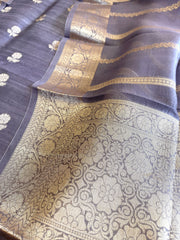 Purplish Blue Designer Banarasi Suit Set in Raw Silk - Masakalee