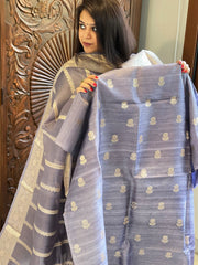 Purplish Blue Designer Banarasi Suit Set in Raw Silk - Masakalee