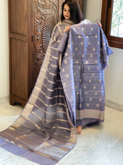 Purplish Blue Designer Banarasi Suit Set in Raw Silk - Masakalee