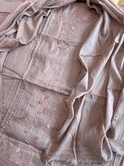 Purplish Brown Suit Set with Sequin ad Knot handwork in Mul Chanderi - Masakalee