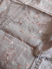 Purplish Brown Suit Set with Sequin ad Knot handwork in Mul Chanderi - Masakalee