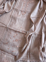 Purplish Brown Suit Set with Sequin ad Knot handwork in Mul Chanderi - Masakalee
