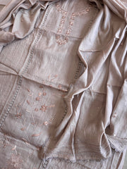 Purplish Brown Suit Set with Sequin ad Knot handwork in Mul Chanderi - Masakalee