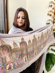 Purplish Grey Pashmina Shawl with Shehnai Baraat Kaani Pallu - Masakalee