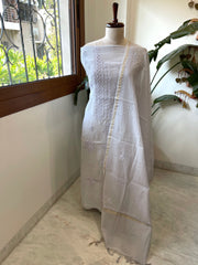Purplish Grey Suit Set with Lucknowi Handwork in Pure Mul Chanderi - Masakalee