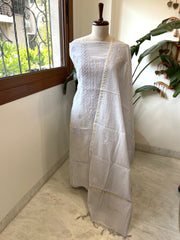 Purplish Grey Suit Set with Lucknowi Handwork in Pure Mul Chanderi - Masakalee