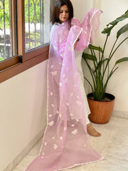 Purplish Pink Applique handwork Dupatta in Kota Cotton - Masakalee