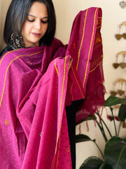 Purplish Pink Lambani Handwork Dupatta with Self in Pure Handwoven Cotton - Masakalee
