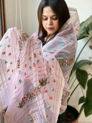 Purplish Pink Organza Dupatta with Thread Embroidery - Masakalee