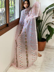 Purplish Pink Organza Dupatta with Thread Embroidery - Masakalee