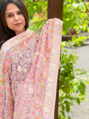 Purplish Pink Parsi Gara Embroidery Dupatta in Georgette - Masakalee