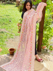 Purplish Pink Parsi Gara Embroidery Dupatta in Georgette - Masakalee