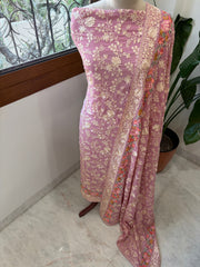 Purplish Pink Suit Set with Parsi Gara Embroidery in Georgette - Masakalee