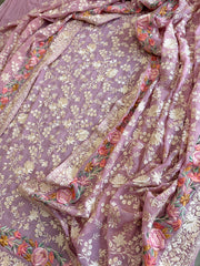 Purplish Pink Suit Set with Parsi Gara Embroidery in Georgette - Masakalee