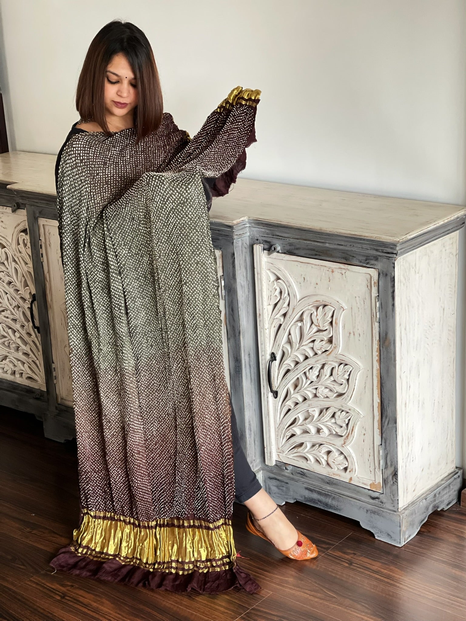 Rai Bandhej Dupatta in Pure Gajji Silk - Masakalee