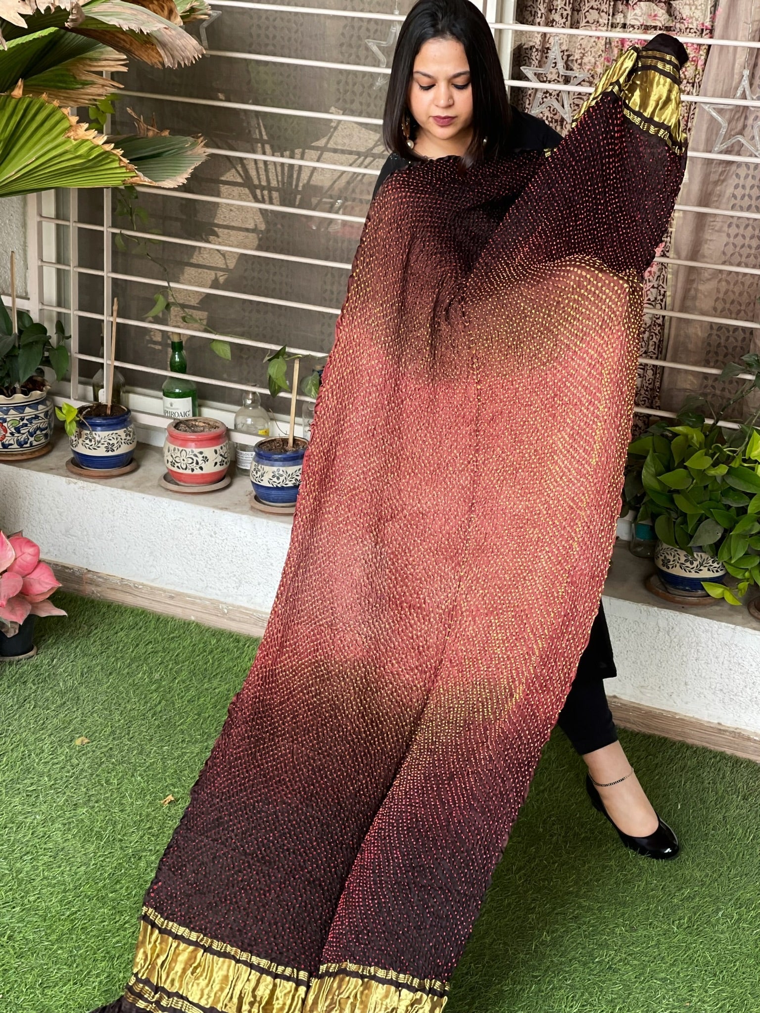 Rai Bandhej Dupatta in Pure Gajji Silk - Masakalee