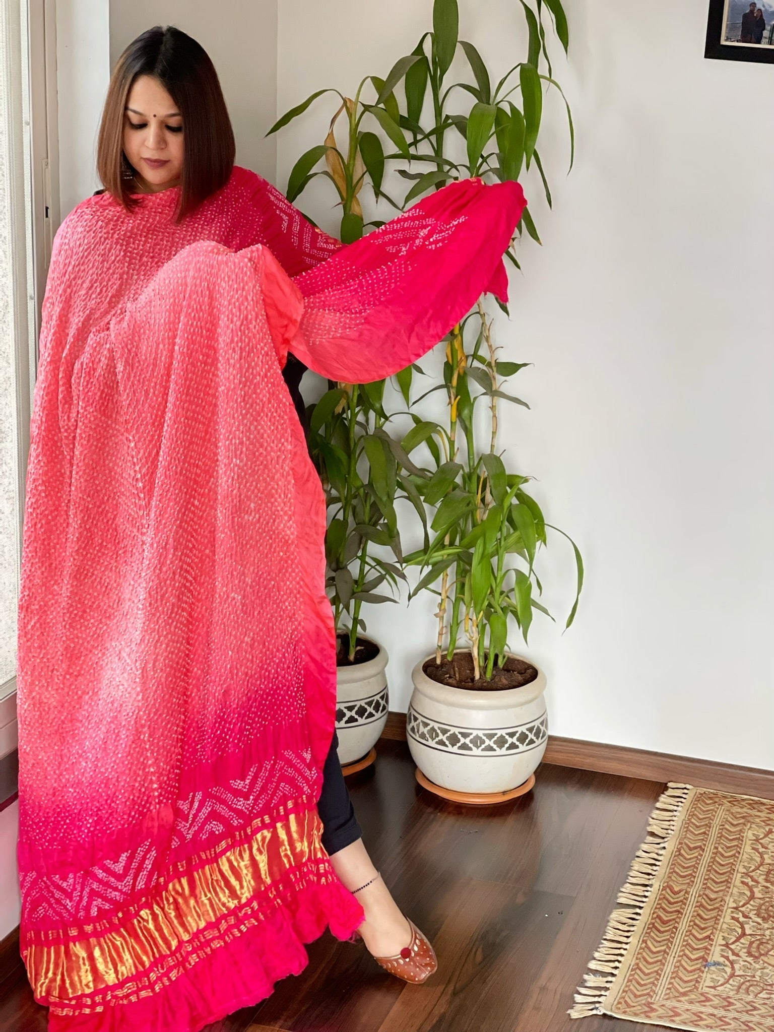 Rai Bandhej Dupatta in Pure Gajji Silk - Masakalee