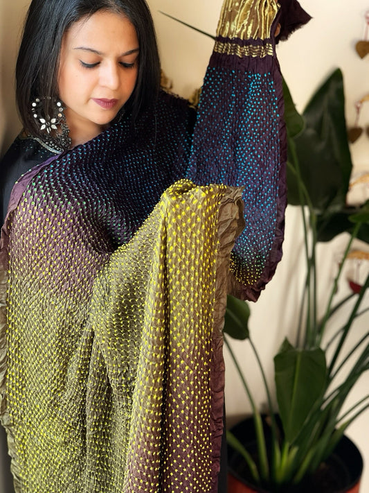 Rai Bandhej Dupatta in Pure Gajji Silk - Masakalee