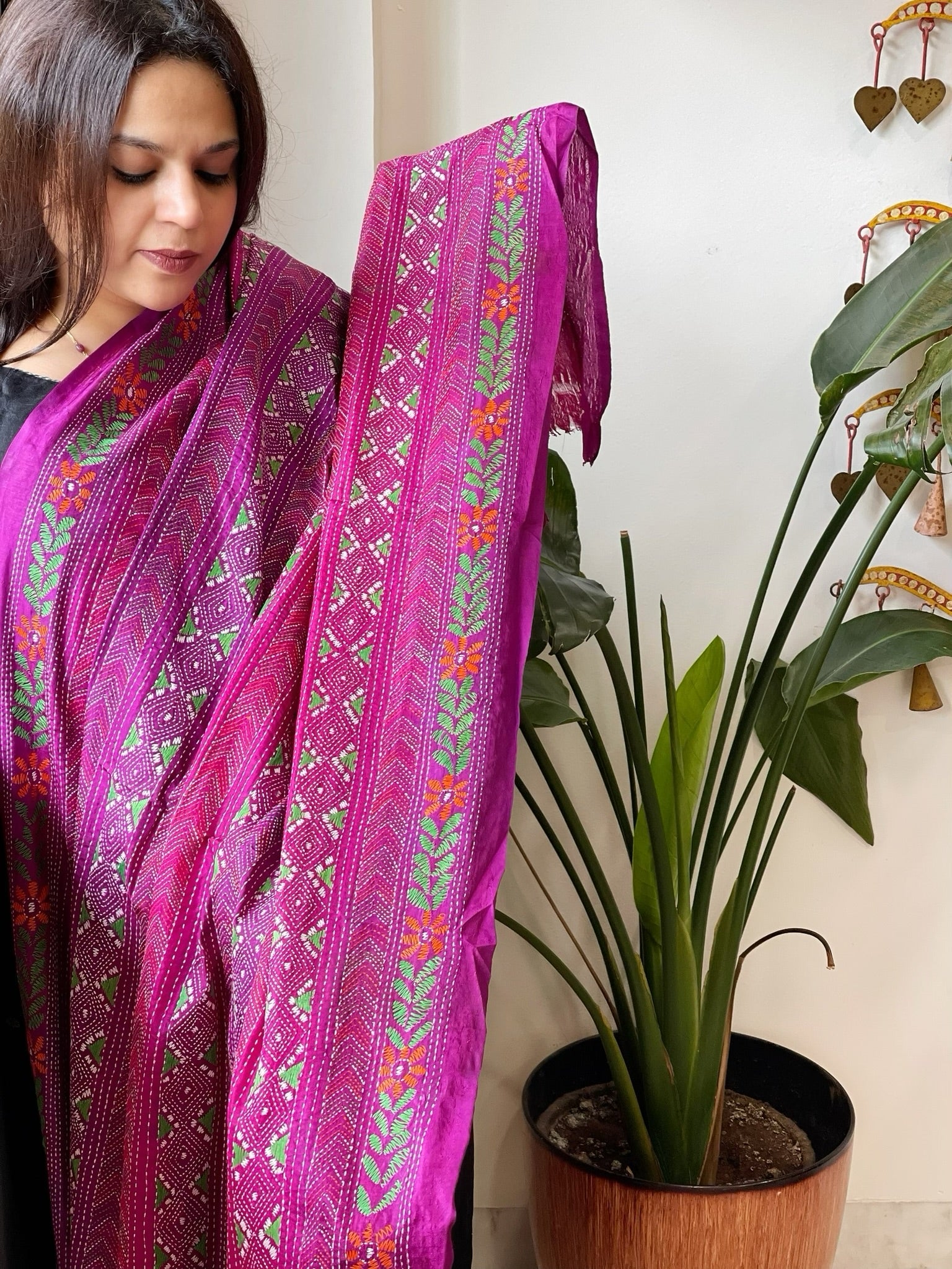 Rani Handmade Kantha Dupatta in Silk - Masakalee