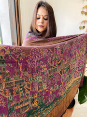 Rani Pink Woven Zari Pashmina Shawl with Kaani Design Border & Pallu - Masakalee