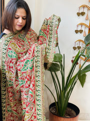 Red Chinon Dupatta with Aari Embroidery - Masakalee