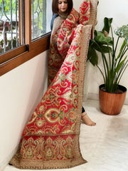 Red Chinon Dupatta with Aari Embroidery - Masakalee