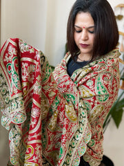 Red Chinon Dupatta with Aari Embroidery - Masakalee