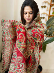 Red Chinon Dupatta with Aari Embroidery - Masakalee