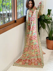 Red Chinon Dupatta with Aari Embroidery - Masakalee