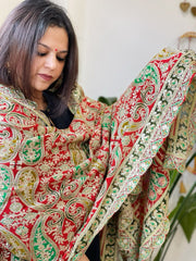 Red Chinon Dupatta with Aari Embroidery - Masakalee