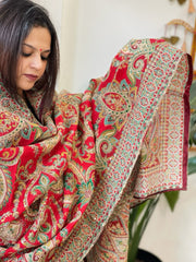 Red Chinon Dupatta with Aari Embroidery - Masakalee