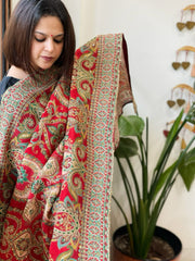 Red Chinon Dupatta with Aari Embroidery - Masakalee