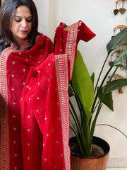 Red Chinon Dupatta with Sequin and Aari Embroidery - Masakalee