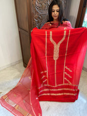 Red Designer Banarasi Suit Set in Pure Silk - Masakalee