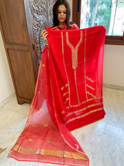 Red Designer Banarasi Suit Set in Pure Silk - Masakalee
